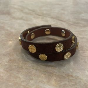 Tory Burch Double Wrap Logo Leather Bracelet